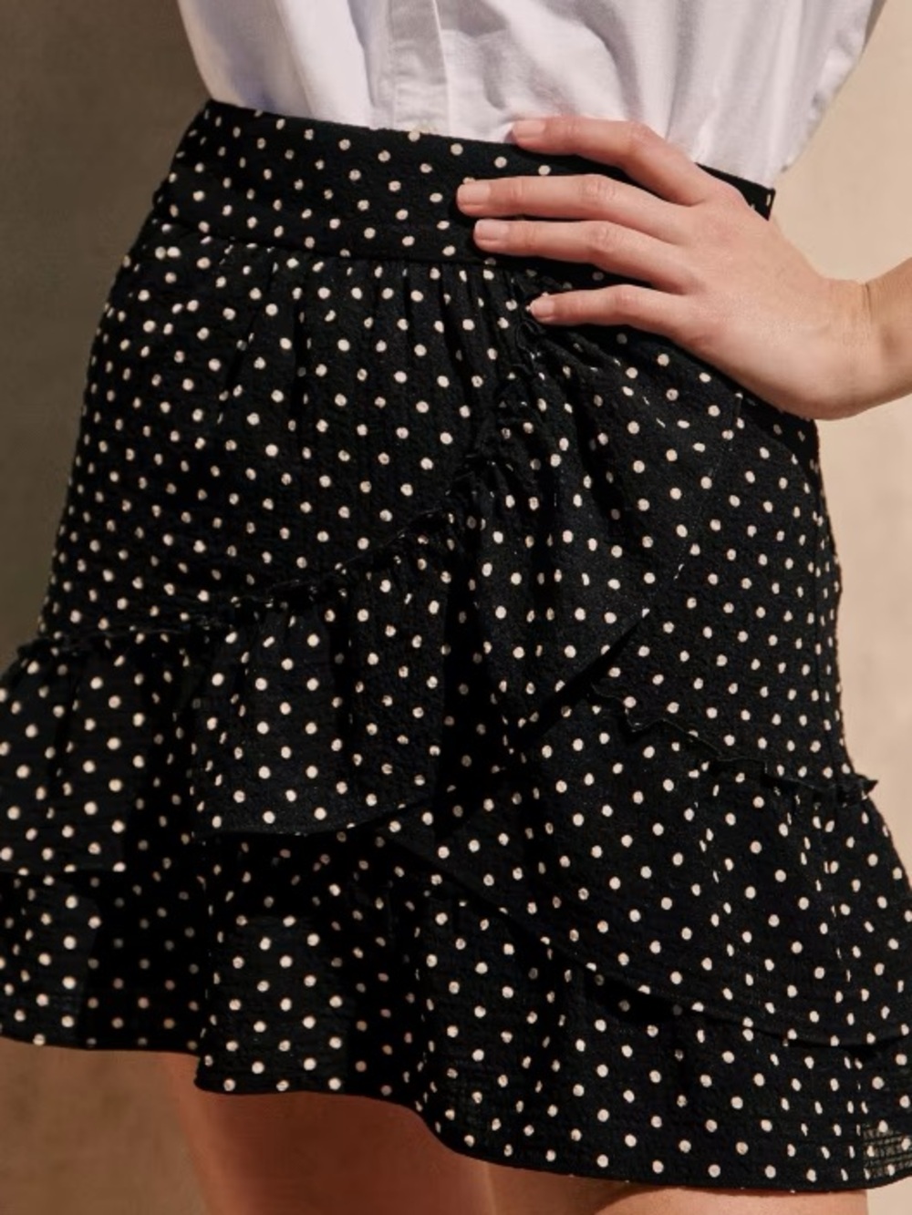 Sézane Carolina black polka-dot print mini skirt